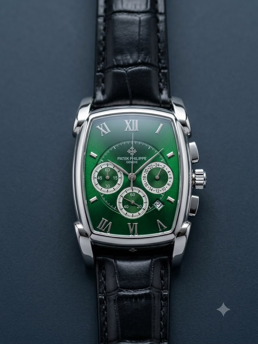 Patek Philippe Geneve Tonneau Chronograph Watch GREEN